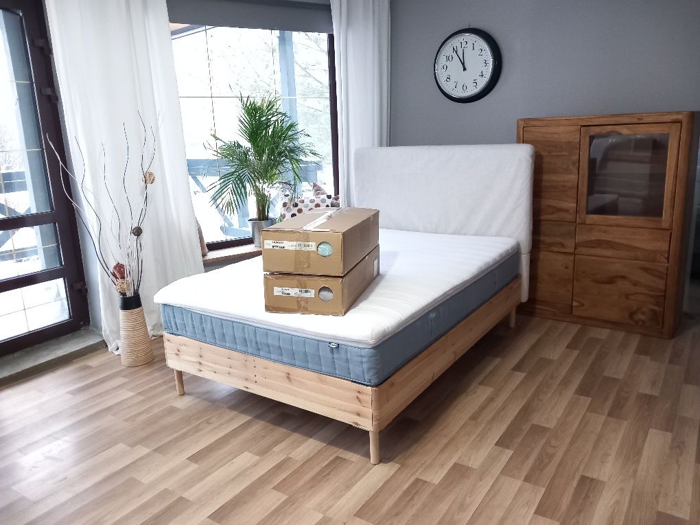 Nowe1/2 ceny łóżko kontynentalne +Materac spręży,  DUNVIK Ikea