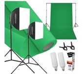 Zestaw Green Screen + stelaż + 2 softboxy