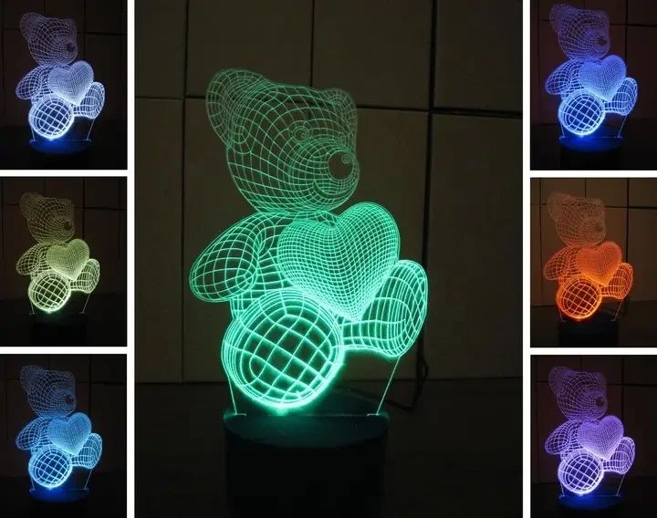 Акриловий 3D нічник-світильник Ведмедик кілька підсвічування з пультом