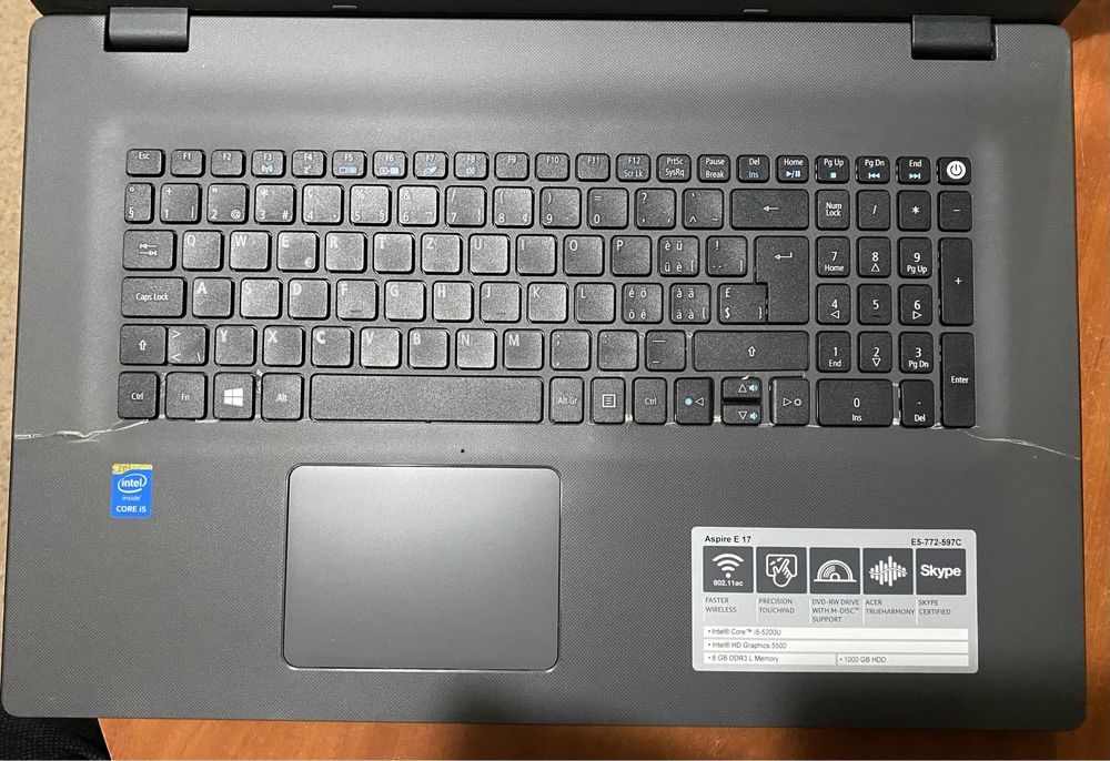 ноутбук Acer Aspire E17 17"/8GB RAM/120GB SSD/ i5-5200! N722