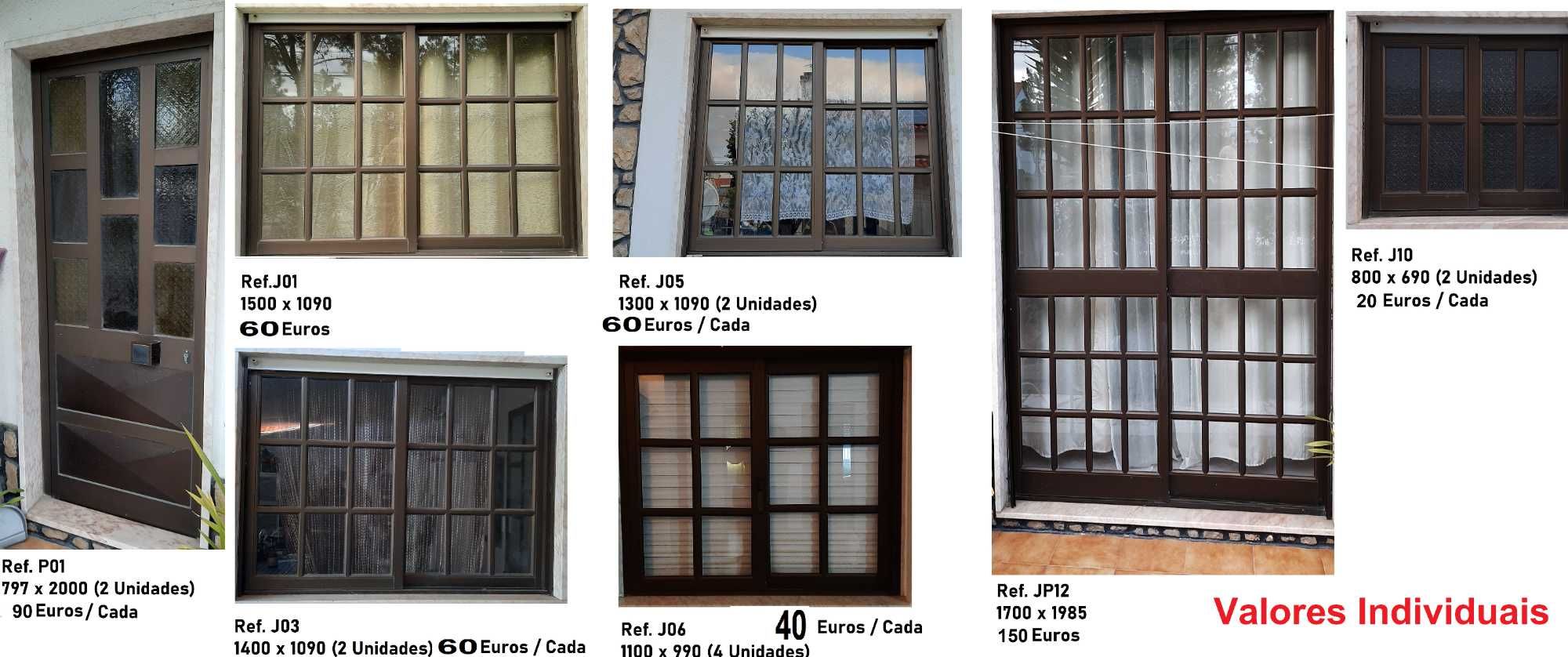 Conjunto Portas e Janelas em alumínio , 14 elementos , 600 Euros tudo.