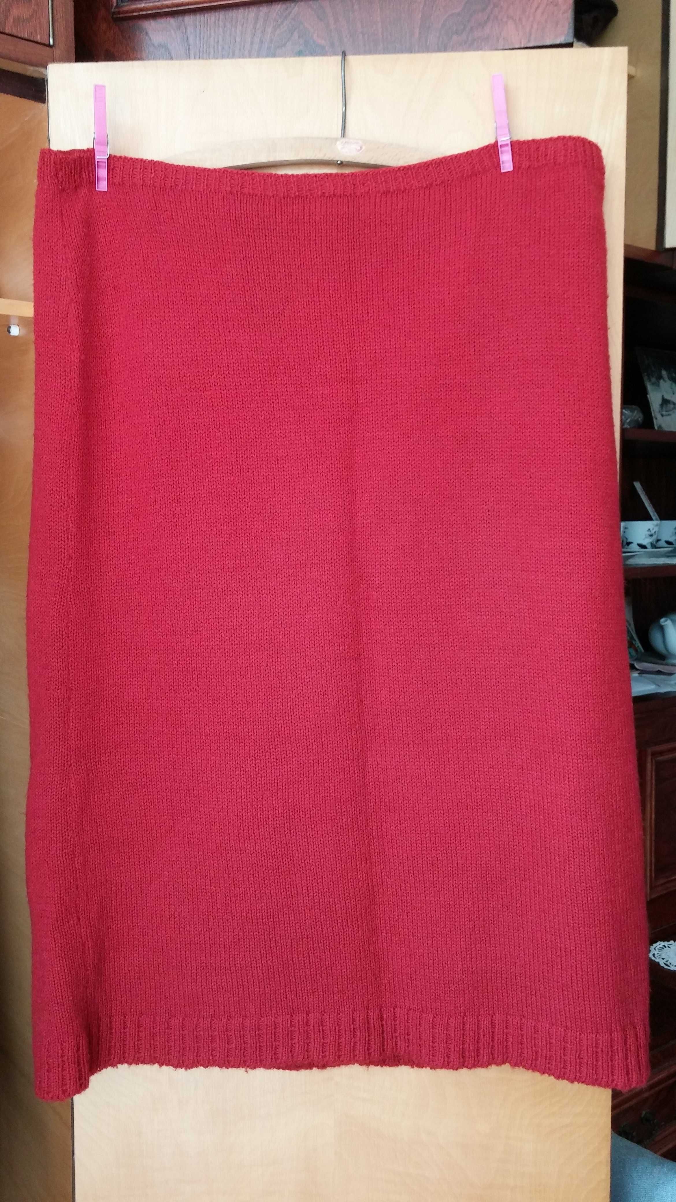 Czerwona włóczkowa prosta spódnica na podszewce - 2XL - 3XL !!