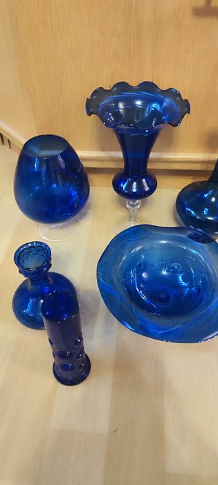 Выдувные вазы ручной работы Германия от Lauscha Glas из синего стекла