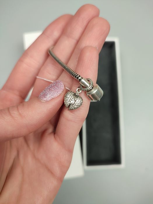 Срібний браслет в стилі Pandora від Золотий вік, срібна підвіска-серц