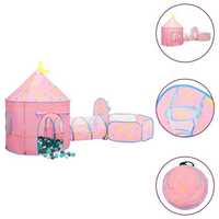 Детская  палатка замок 3 в 1 с тунелем  бассейном для шариков розовый