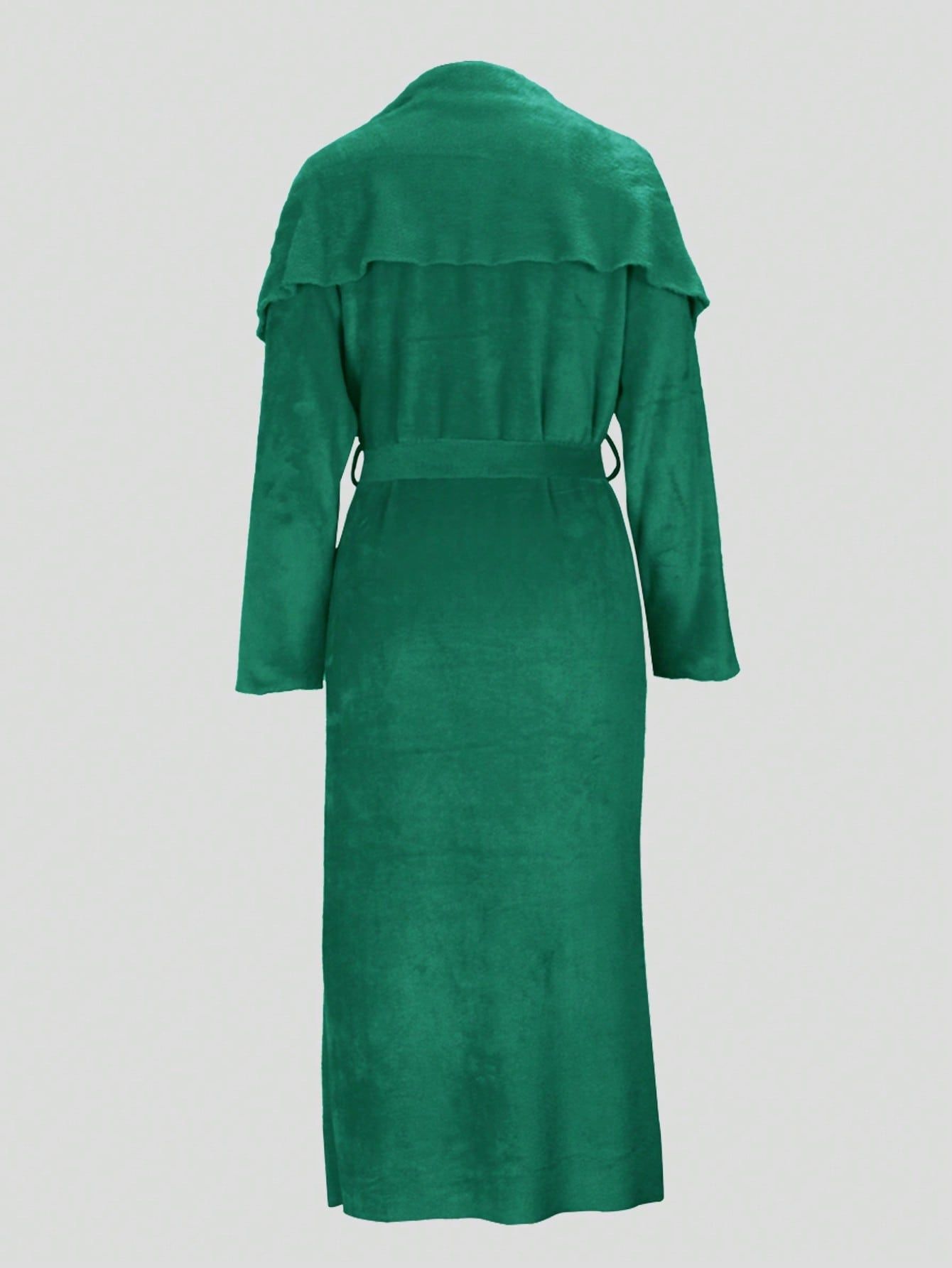 Sukienka Pluszowa Maxi Ze Stójką + Płaszcz Zielony Casual Shein L