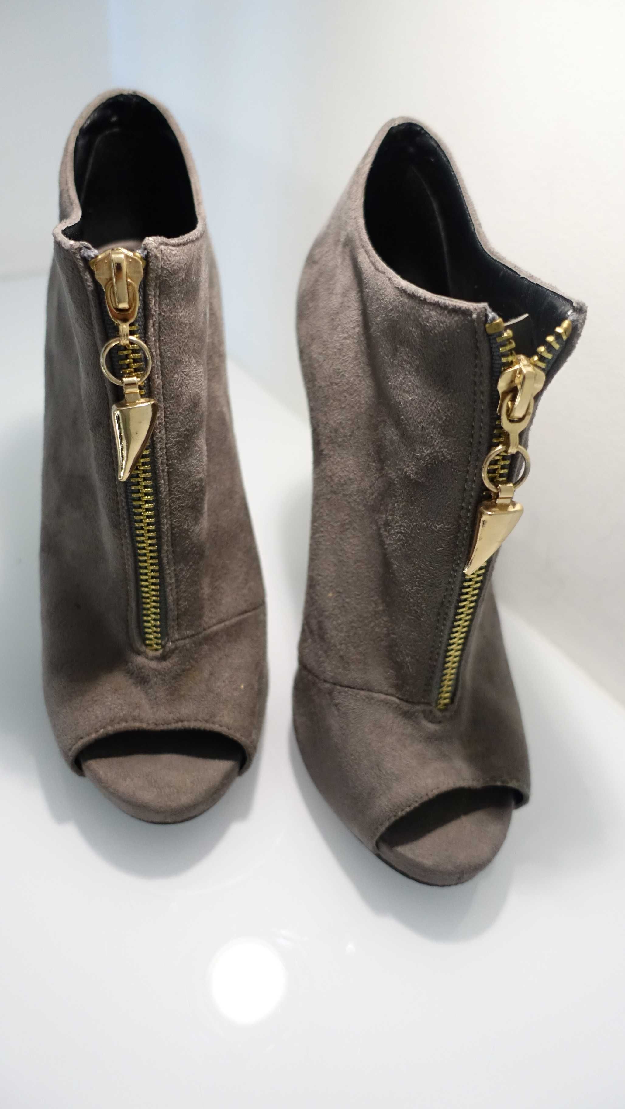 Cocco-California botki/kozaczki/szpilki szare zamsz open toe, r. 37