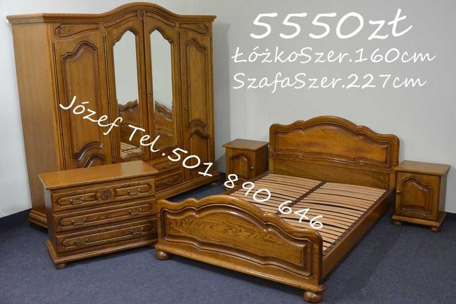 Piękna Sypialnia Dębowa łóżko ze stelażem szafa komoda szafki nocne
