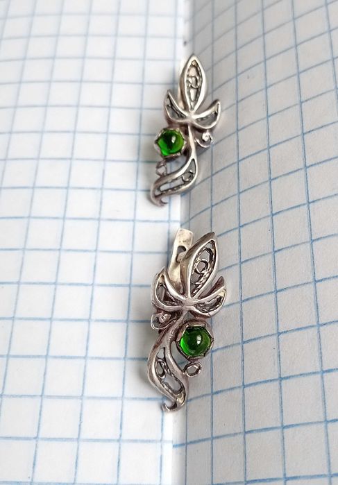 Серьги серебро 875 пр. СССР Вставка хризолит