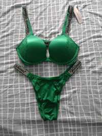 Komplet Victoria's Secret 30C biustonosz XS brazyliany zielony