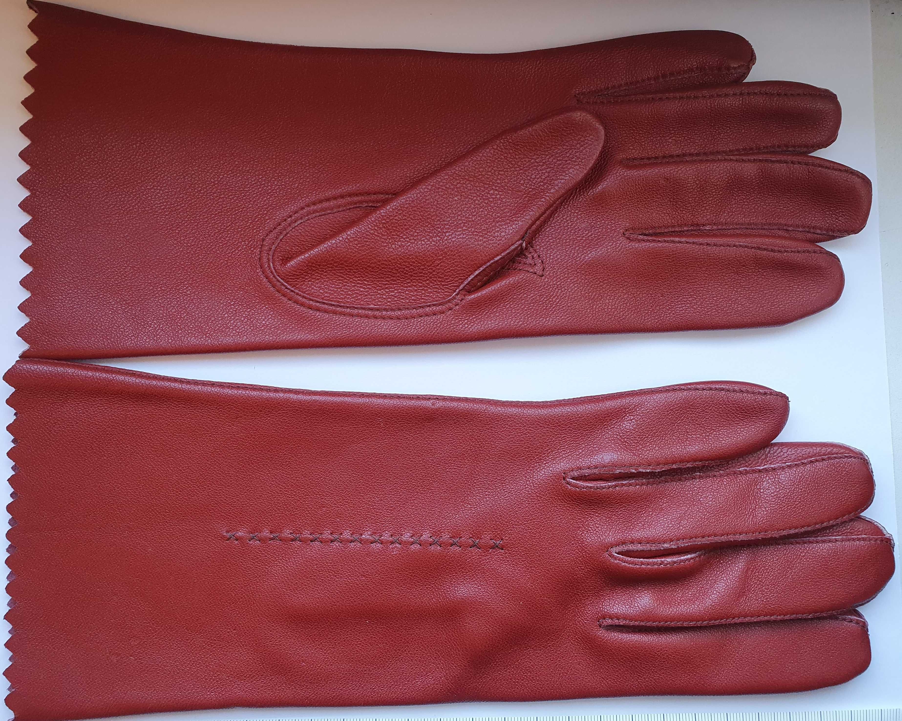 Rękawiczki rude brązowe skórzane nieocieplane