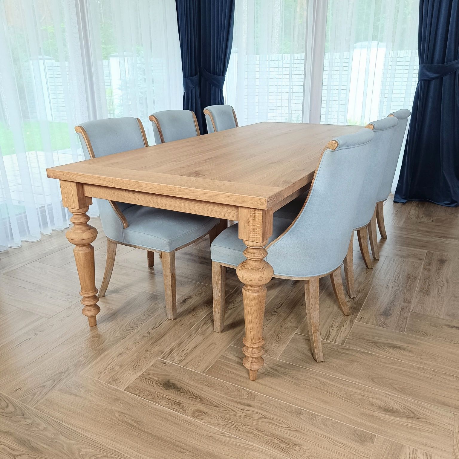 Stół dębowy 220/100/77 cm lity dąb nogi toczone