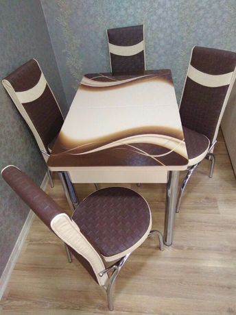 Стеклянный обеденный раскладной кухонный стол со стульями Обідній стіл