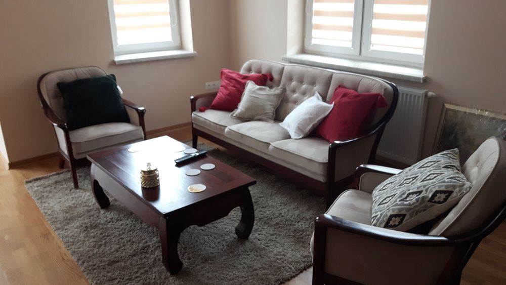 Zestaw mebli kanapa sofa fotele pikowana kolonialne retro drewno