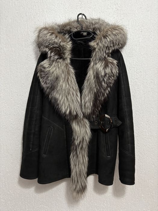 Kożuch naturalny skóra owcza lis srebrny obszycie rozmiar S-L