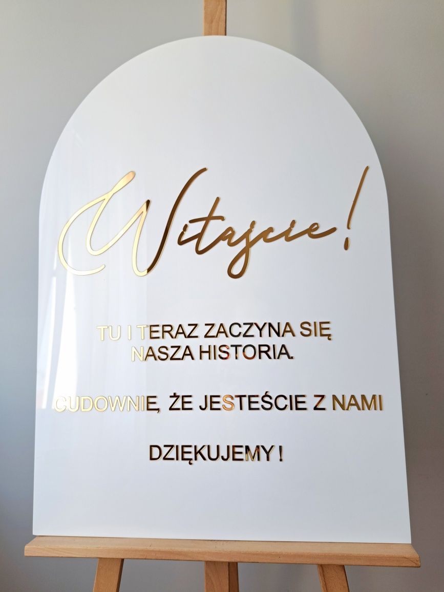 Tablica powitalna pleksi  łuk Witajcie dekoracje wesele złote lustrzan