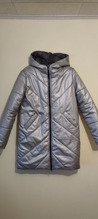 Серебристый пуховик,L