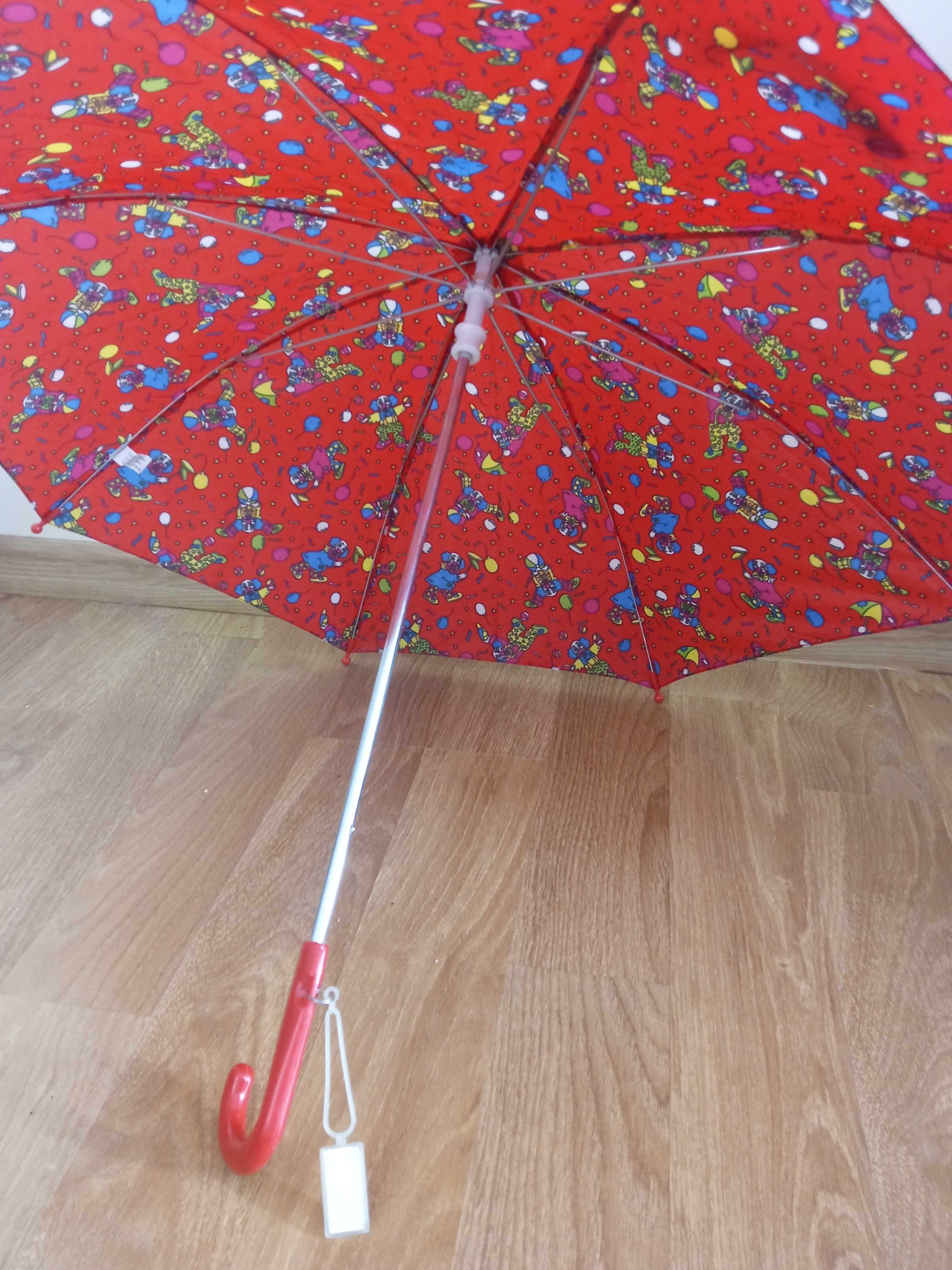 Parasolka przeciwdeszczowa dla dzieci czerwona w klauny