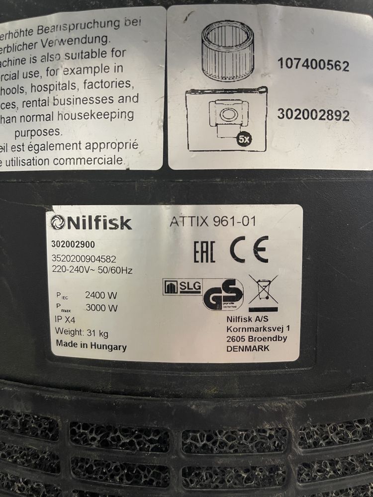 Odkurzacz przemyslowy Nilfisk ATTIX 9 /3000w , mega moc