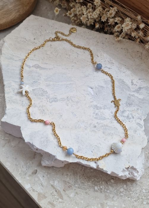 Naszyjnik z muszelkami naszyjnik z rozgwiazdą koral angelit awenturyn