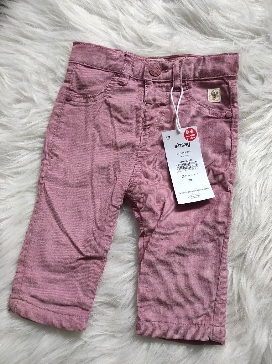 Nowe sztruksy spodnie sztruksowe różowe 68 Sinsay dziewczęce