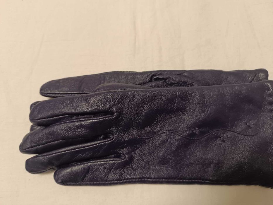 Rękawiczki damskie ze skóry - lekko ocieplane jak nowe - fiolet - XL.