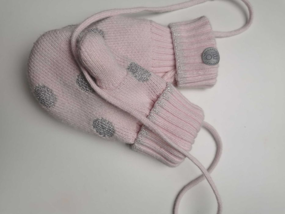 Rękawiczki okaidi 92/98 różowe na sznurku Nowe