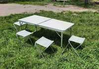 Крепкий стол для пикника 4 стула белый регулируемый столик чемодан
