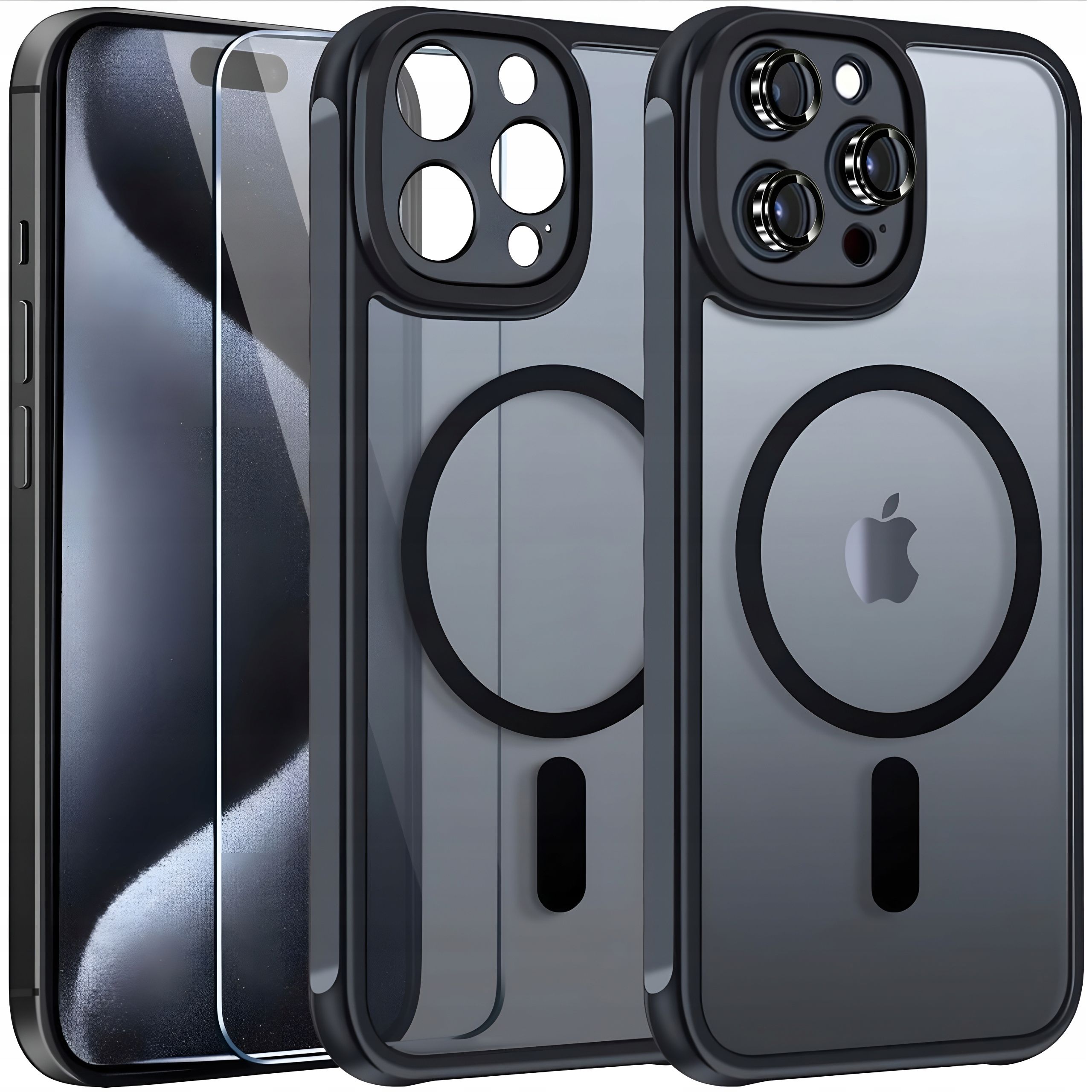 Etui Do Iphone 14 Pro Magsafe Czarne Case Pancerne Osłona + Szkło