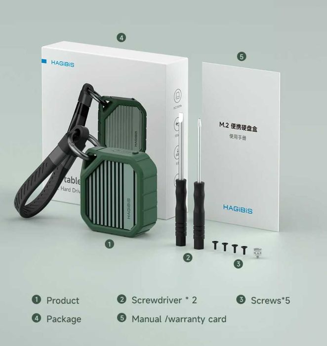 Карман HAGIBIS MC13 для SSD M.2 2230 NVMe USB 3.2 10Gbps с карабином