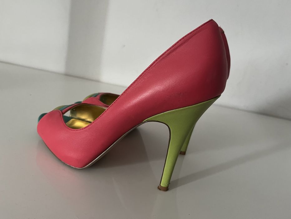 Pięknie szpilki buty lato Nine West jak nowe 6,5 koralowe limonkowe