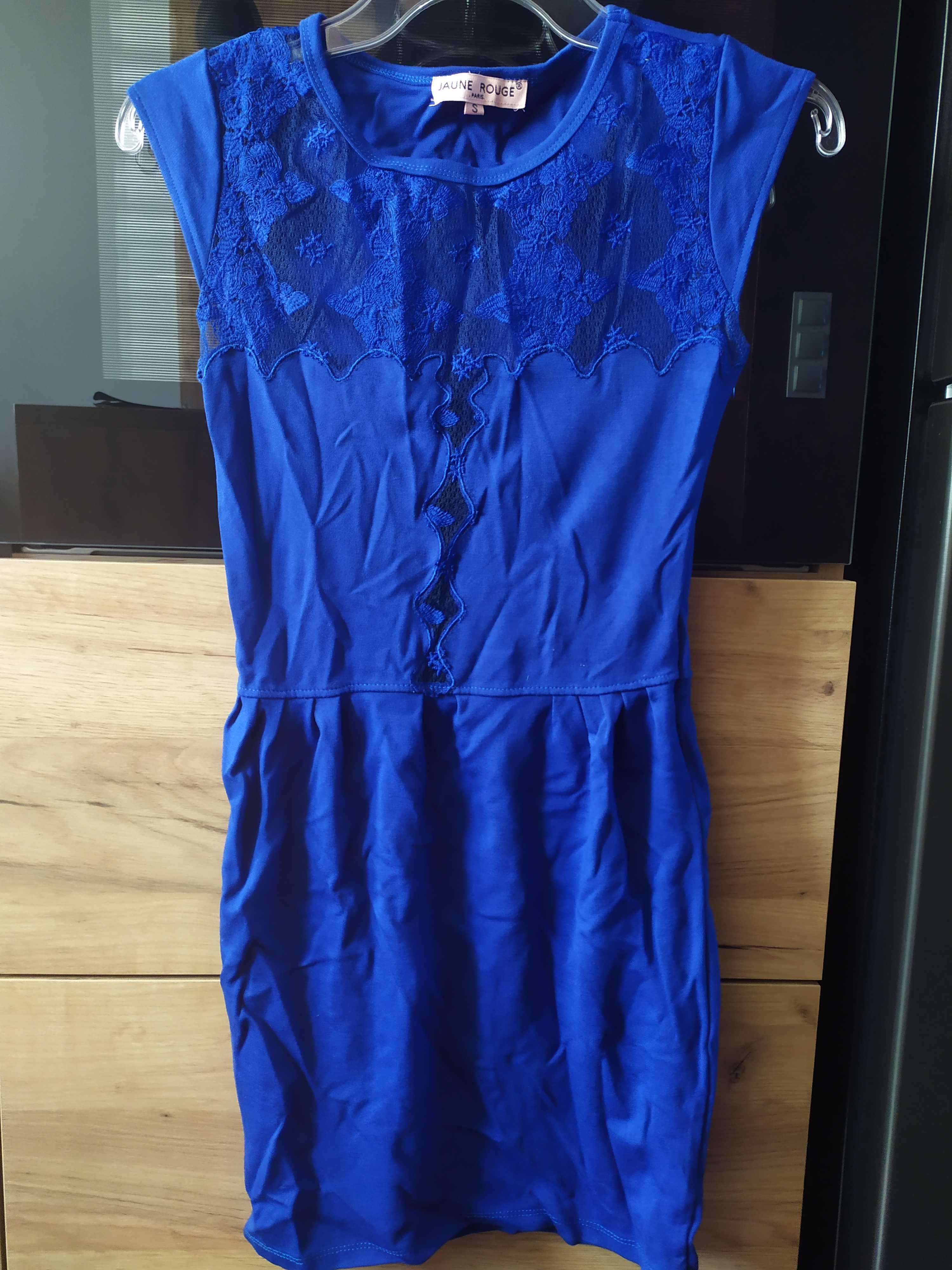 Niebieska sukienka z prześwitującą górą S/M