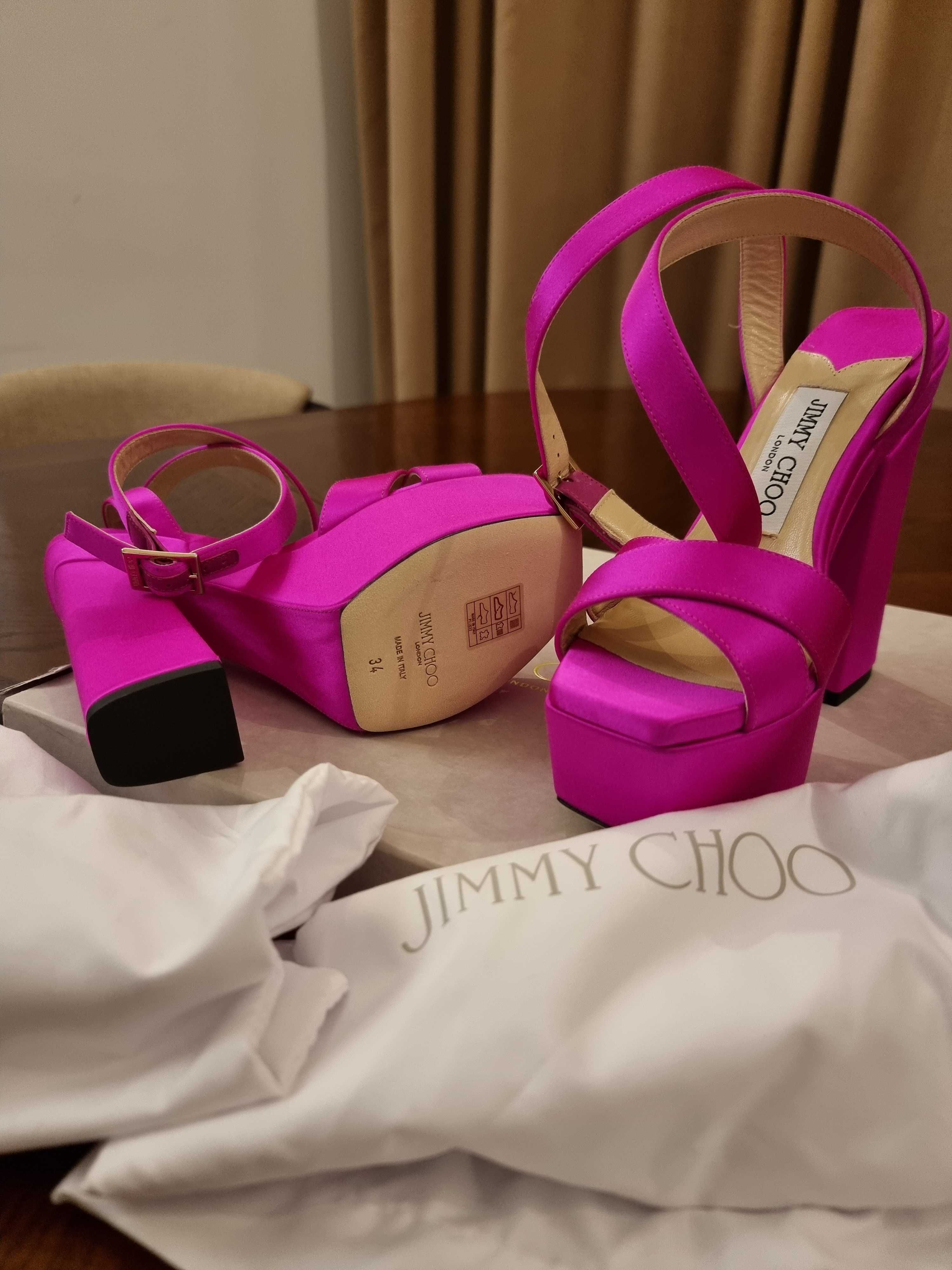 Jimmy Choo атласні босоніжки GAIA 140 на платформі кольору FUCHSIA