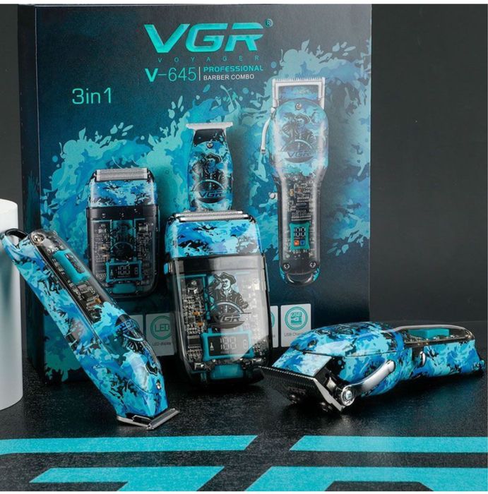 Набір VGR V-645 Blue 3 в 1. Машинка, тример і шейвер.