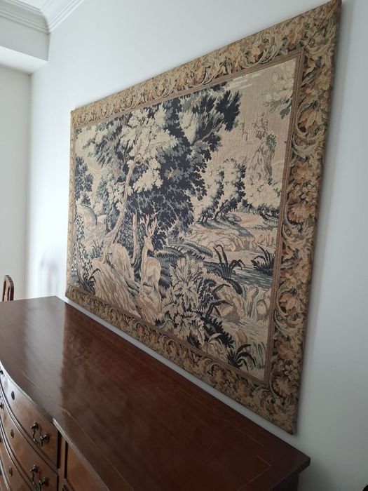 Tapeçaria Vintage anos 50 - cena campestre  com veados - 165x115 cm