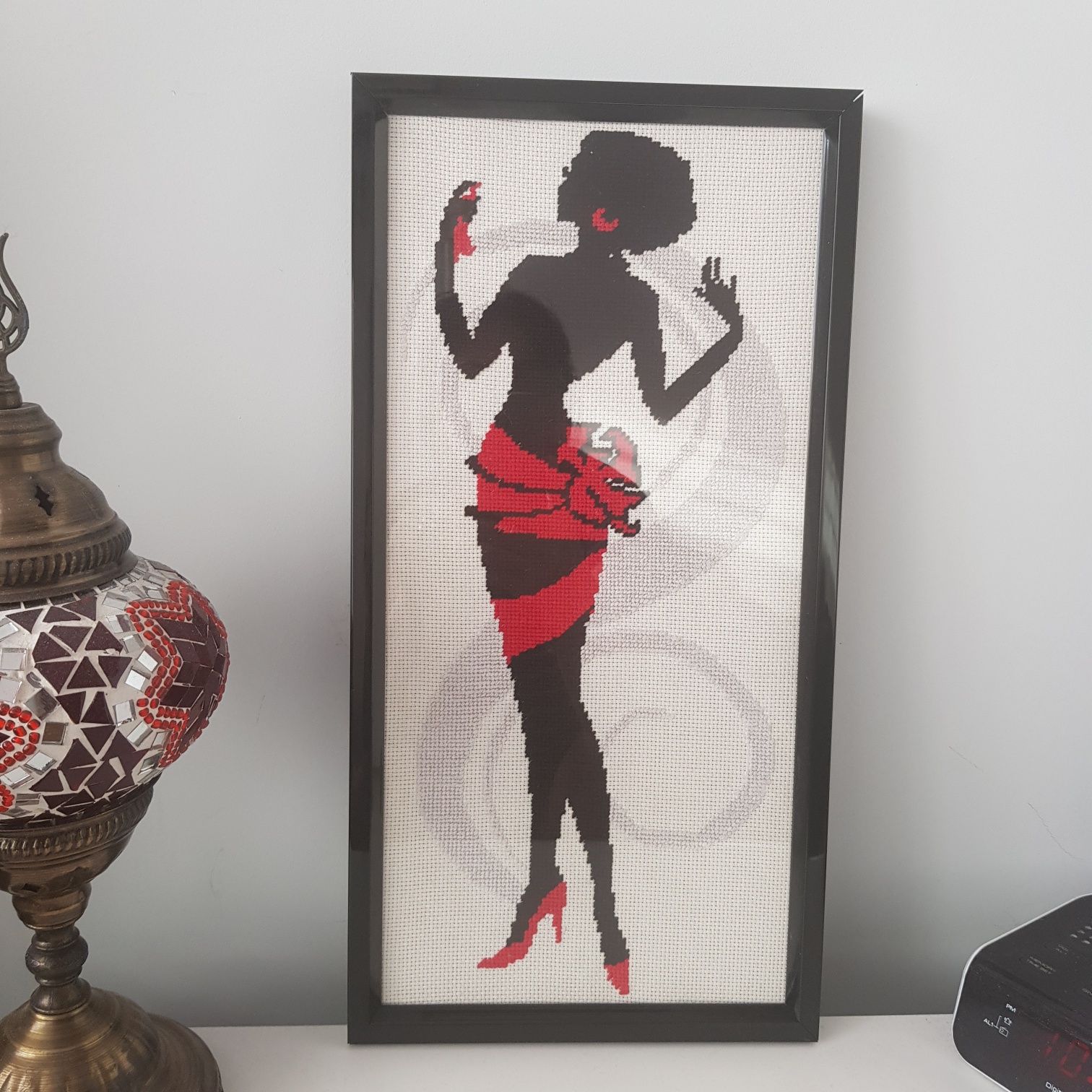 Murzynka obraz obrazek rama czarna haft hand made abstrakcja NOWY