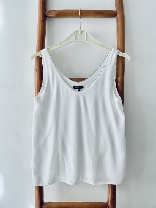 Massimo Dutti biała bluzka top bez rękawów • ozdobne wykończenie • r.S