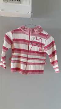 Różowy sweterek w paski z kotem 98