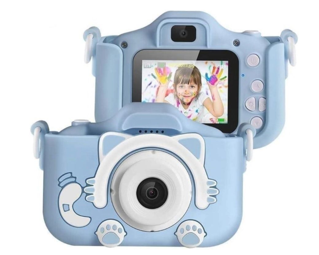 Детский цифровой фотоаппарат Camera Cute Kitty в силиконовом чехле,син