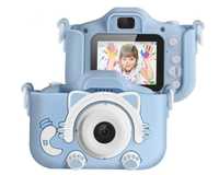 Детский цифровой фотоаппарат Camera Cute Kitty в силиконовом чехле,син