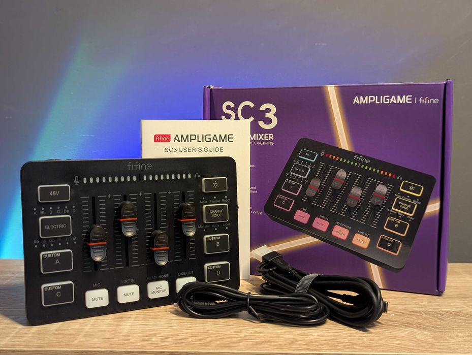 НОВІ • Fifine Ampligame SC3 — Ігровий аудіо мікшер + XLR звукова карта