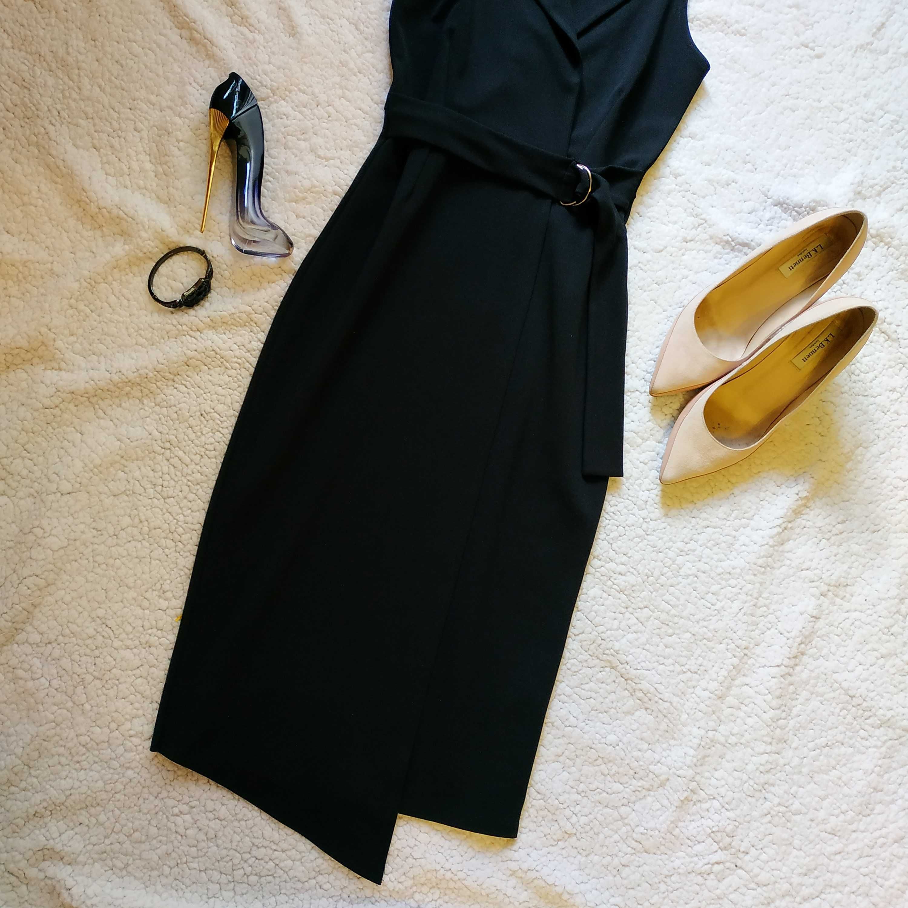 Чёрное классическое платье миди, размер S