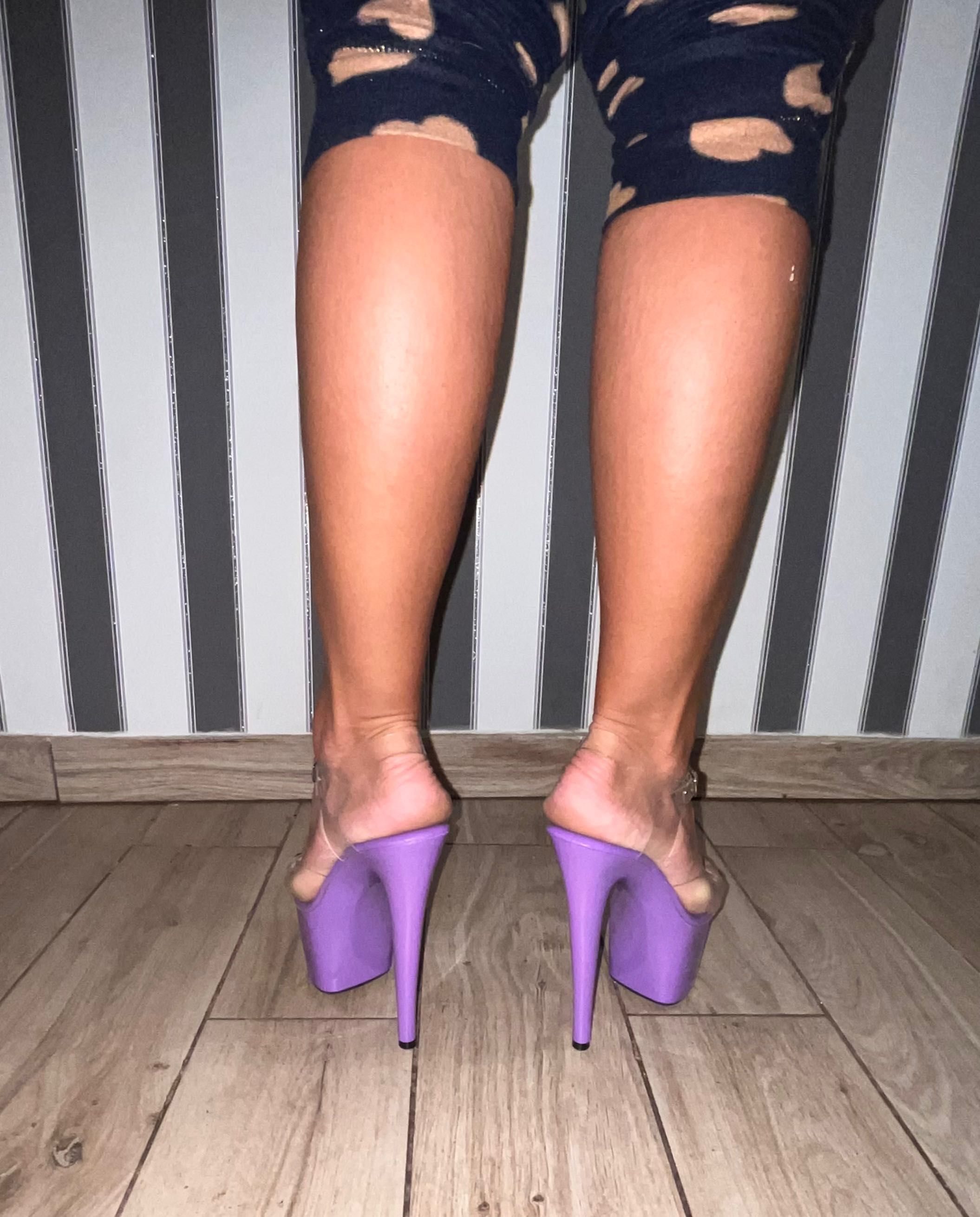 39/ OD RĘKI 39 sandały platformy szklanki gogo strip pole dance fiolet