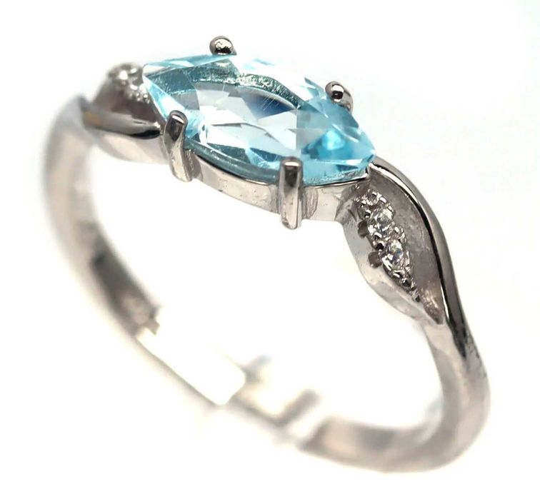 Pierscionek srebrny 925 Naturalny Topaz i Cyrkonie r14