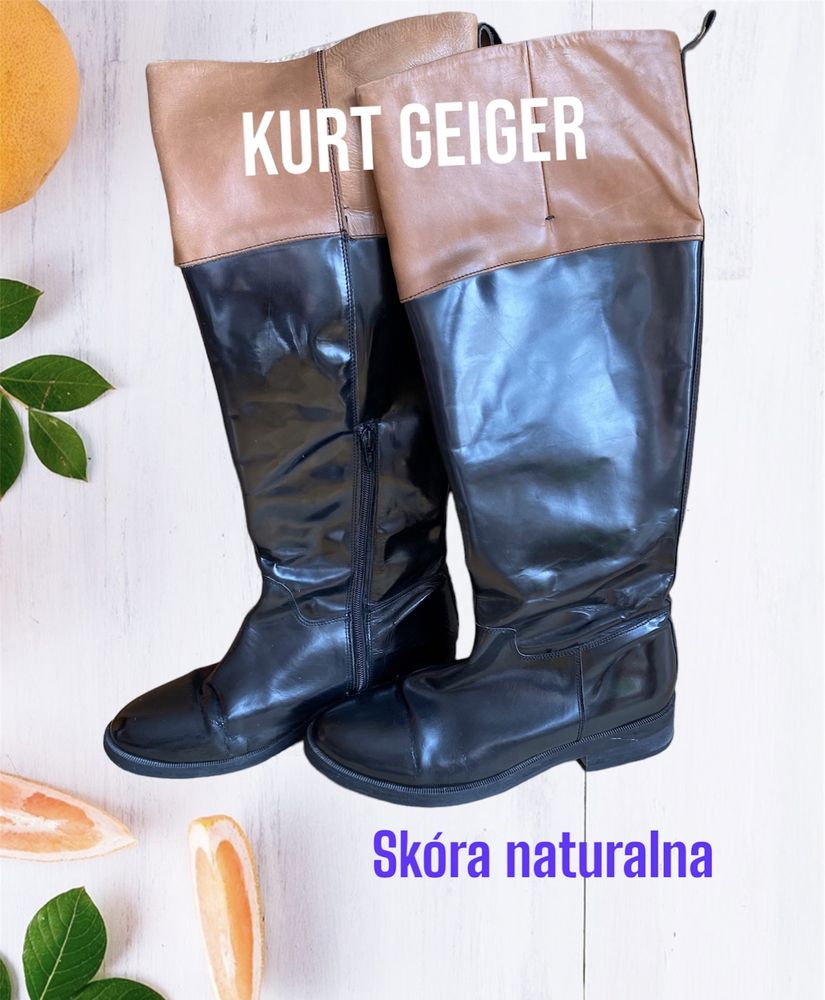 Kurt Geiger Kozaki Skóra naturalna 40 dżokejki camel czarny