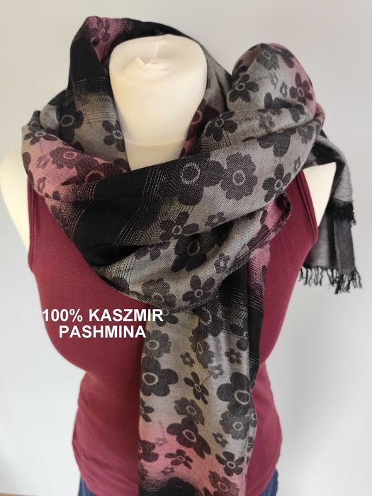 Długi szal w kwiaty Pashmina, kaszmirowy szalik, 70x180cm