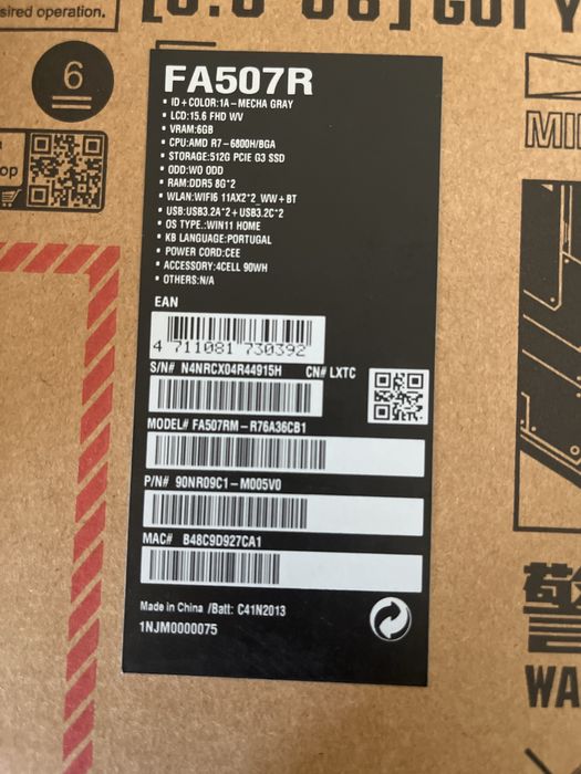 Portátil Gaming ASUS TUF A15 FA507R-Ryzen 7 6800H/ RTX 3060/ 16GB RAM