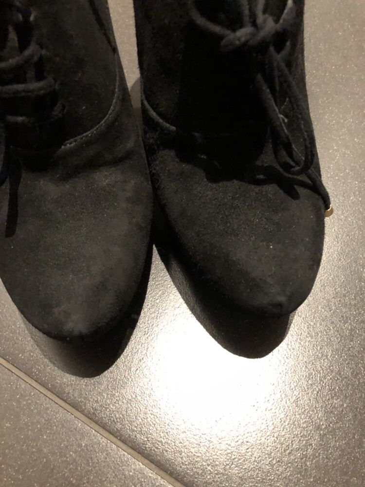 Buty guess koturny botki półbuty sexi skóra 38 brąz i czerń zamsz