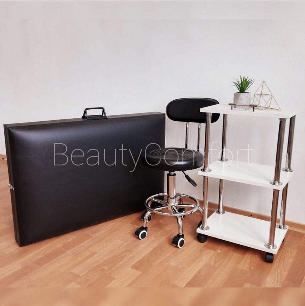 LUXURY набор мастера: столик+стул+кушетка косметологическая(чёрный)