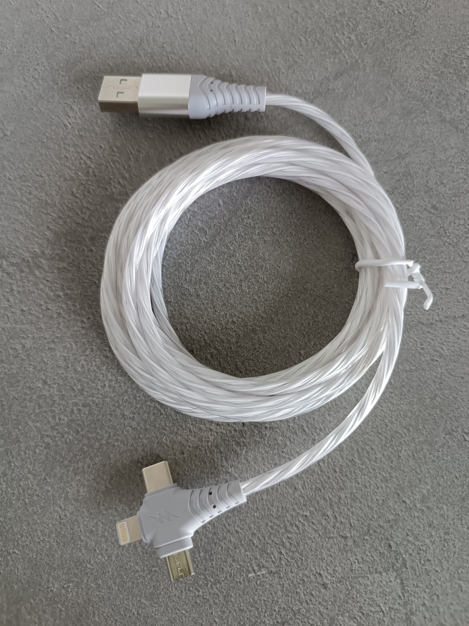 Kabel USB biały Micro USB/USB C/Lightning